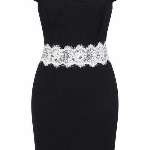 Paper Dolls Womens Black Viscose Pencil Dress Size 10 Off the Shoulder Zip - Lace Detail