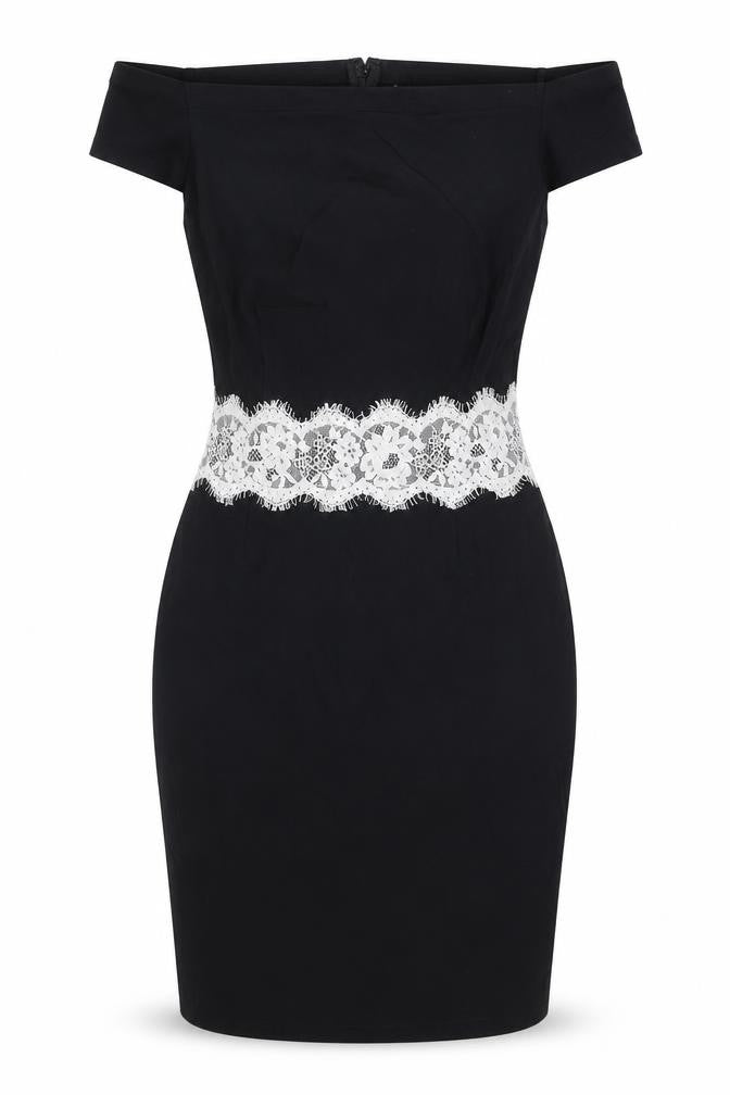 Paper Dolls Womens Black Viscose Pencil Dress Size 10 Off the Shoulder Zip - Lace Detail