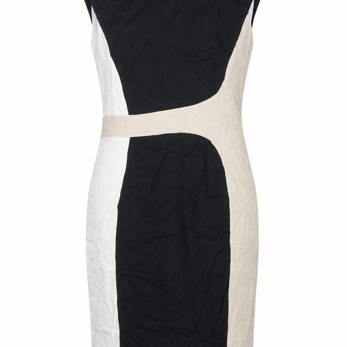 Marks and Spencer Womens Multicoloured Colourblock Linen Pencil Dress Size 12 Boat Neck Zip