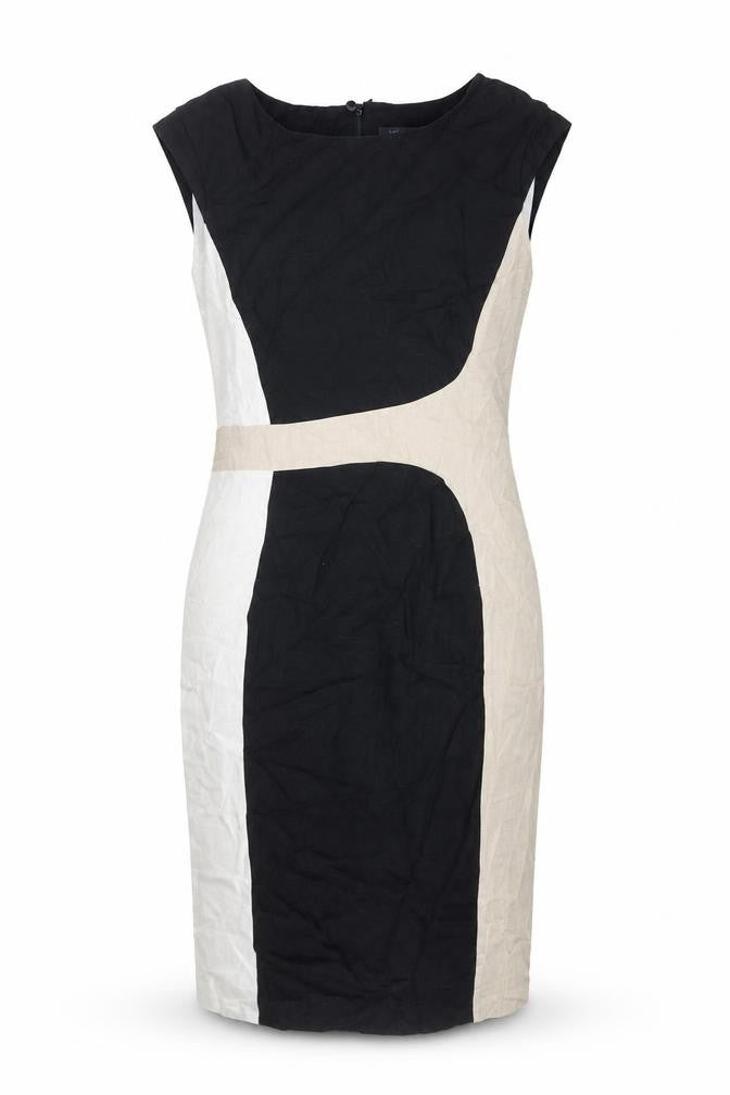 Marks and Spencer Womens Multicoloured Colourblock Linen Pencil Dress Size 12 Boat Neck Zip