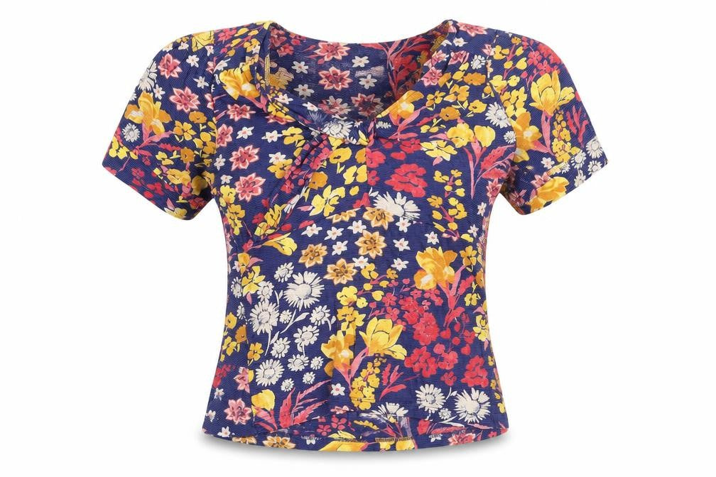 Front view of Monsoon women’s multicoloured floral polyester basic t-shirt, size UK 8, scoop neck