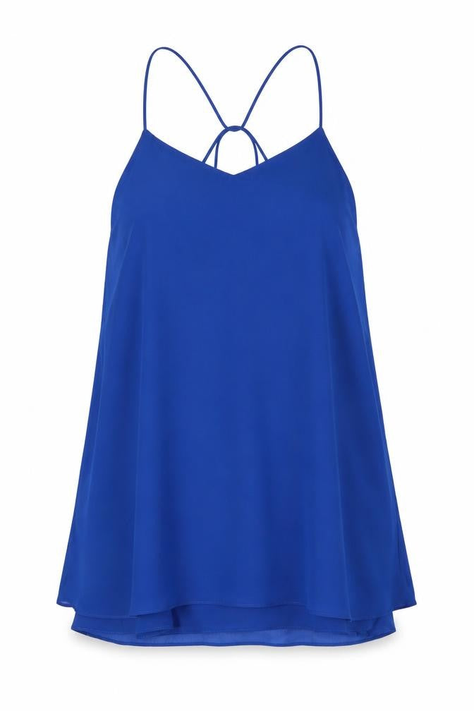 Front view of Topshop women’s blue polyester trapeze & swing, size UK 10, v-neck pullover