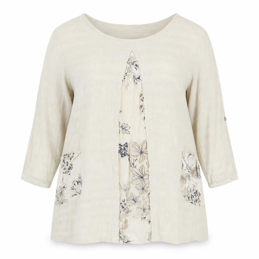 Preworn Womens Beige 100% Cotton Basic Blouse One Size Round Neck