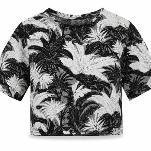 Topshop Womens Grey Geometric Polyester Cropped T-Shirt Size 4 Round Neck - Leaf Print
