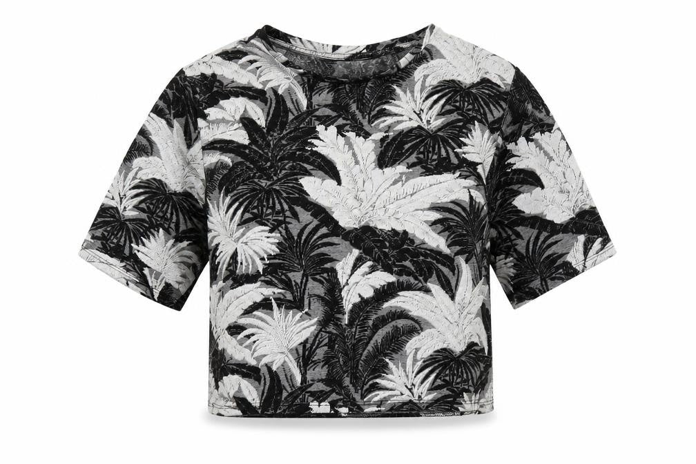 Topshop Womens Grey Geometric Polyester Cropped T-Shirt Size 4 Round Neck - Leaf Print