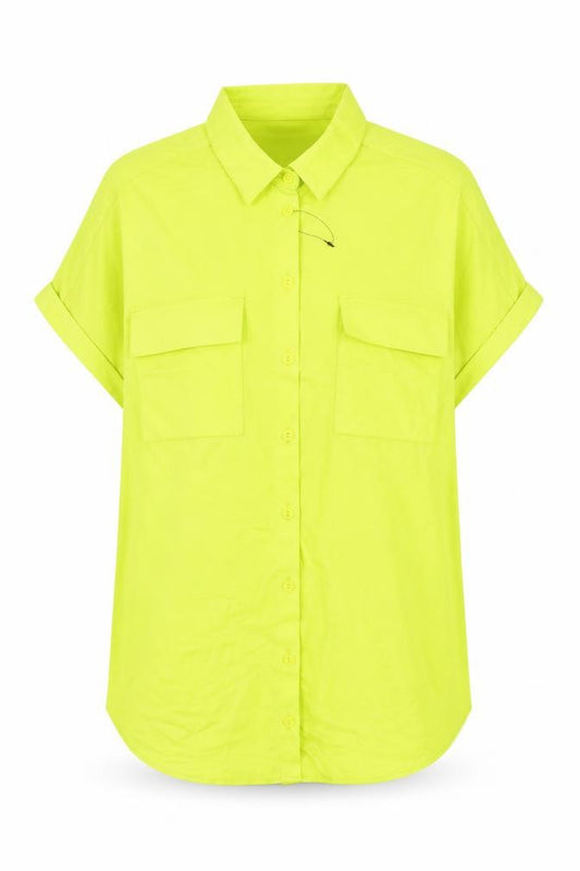 Front view of Marks & Spencer women’s green viscose basic button-up, size UK 8, v-neck