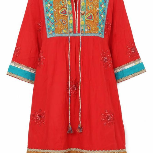Fnk Asia Womens Red Geometric Polyester A-Line Size L V-Neck Tie