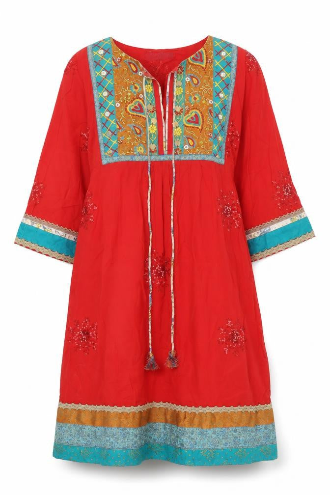Fnk Asia Womens Red Geometric Polyester A-Line Size L V-Neck Tie