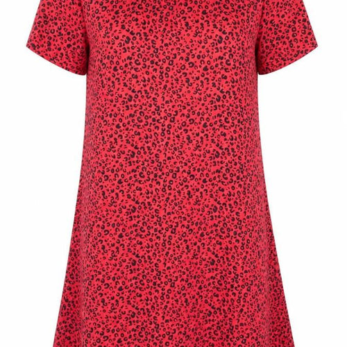 Marks and Spencer Womens Red Animal Print Viscose Shift Size 10 Round Neck Button - Leopard Print