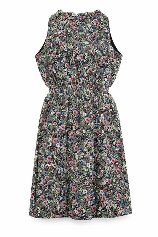 Front view of H&M women’s multicoloured floral polyester fit & flare, size UK 10, round neck button