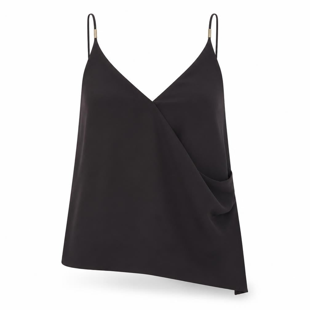 Front view of River Island women’s purple polyester camisole tank, size UK 8, v-neck - asymmetric