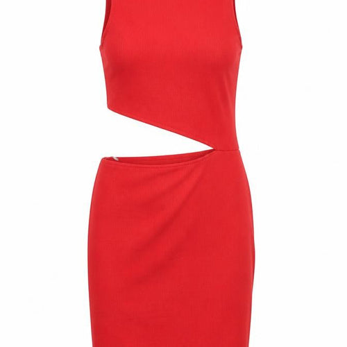 Pull&Bear Womens Red Polyester Bodycon Size S High Neck Pullover - Ribbed Cut Out Detail