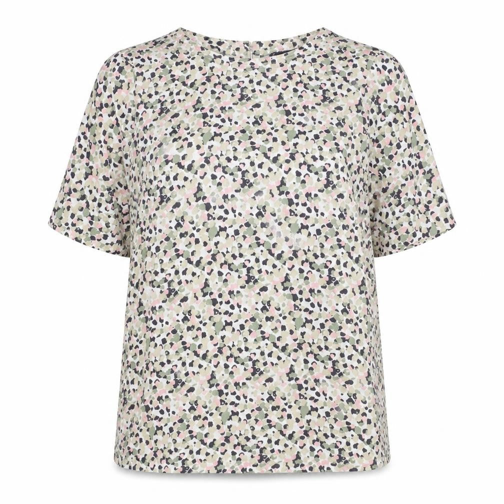 Front view of Marks & Spencer women’s multicoloured geometric polyester basic t-shirt, size UK 6, round neck