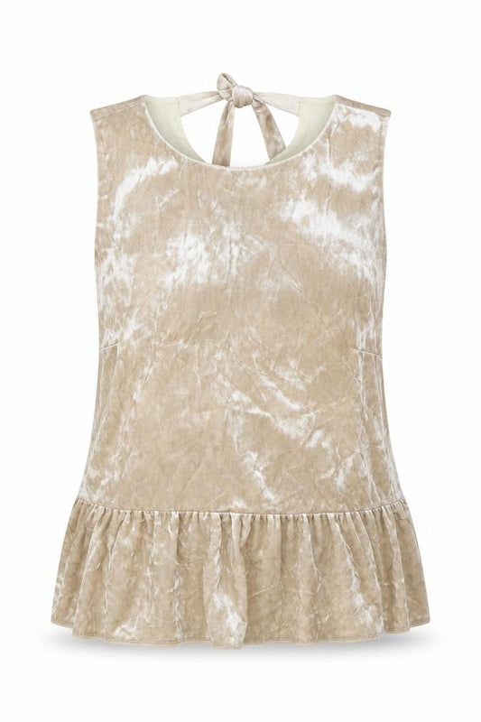 Front view of Miss Selfridge women’s beige polyester basic blouse, size UK 12, round neck