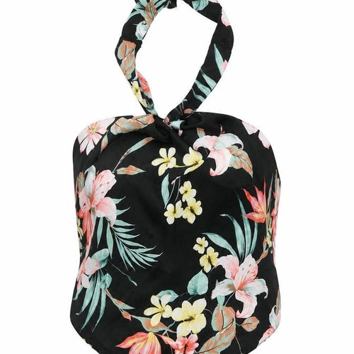 Topshop Womens Black Floral Polyester Cropped Tank Size 16 Halter