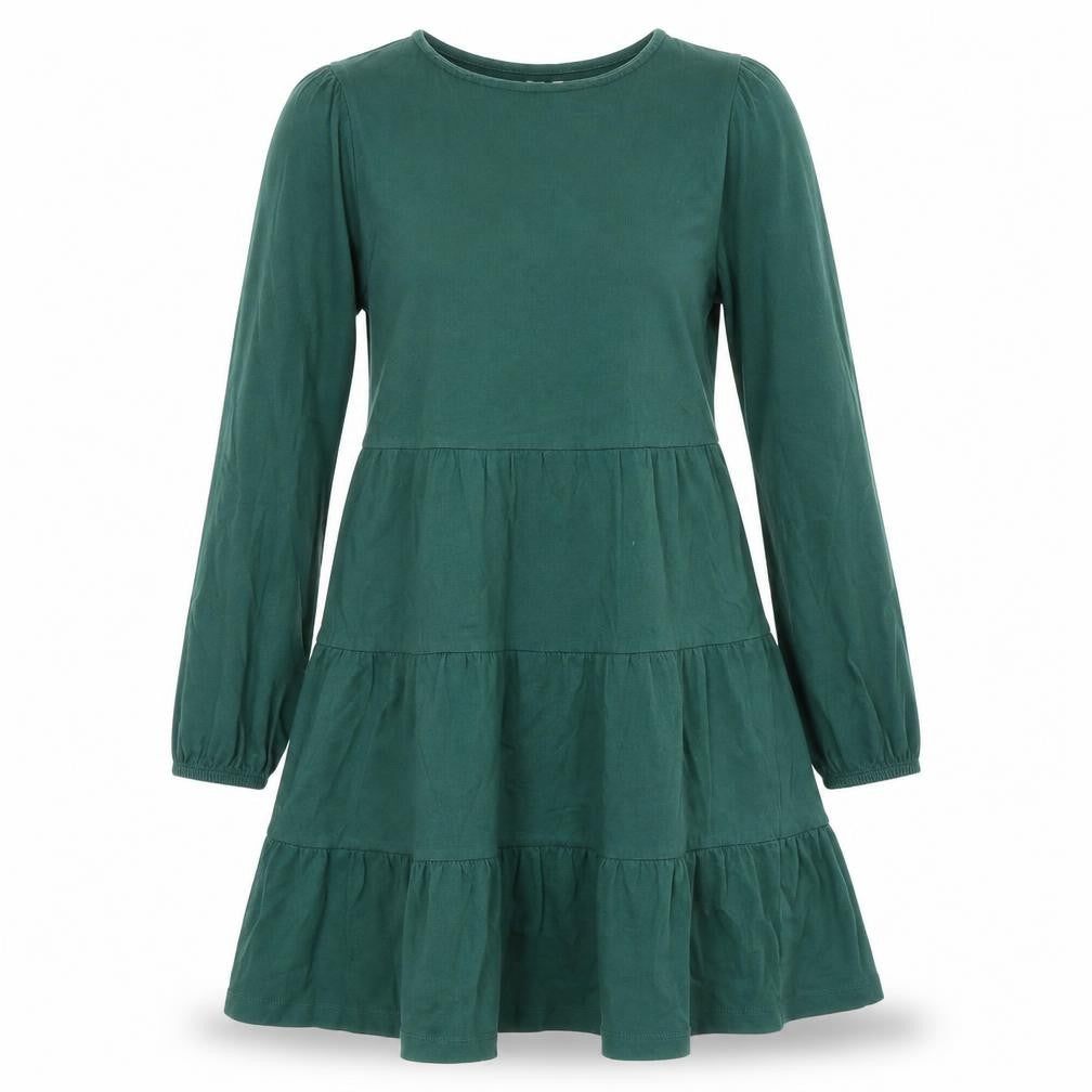 ASOS Womens Green Cotton Fit & Flare Size 6 Boat Neck Pullover - Tiered