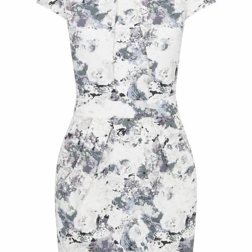 Voulez-Vous Womens White Floral Viscose Bodycon Size 8 Round Neck Zip