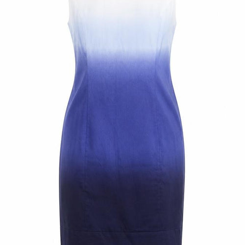 Marks and Spencer Womens Blue Viscose Sheath Size 14 Roll Neck Zip - Ombré