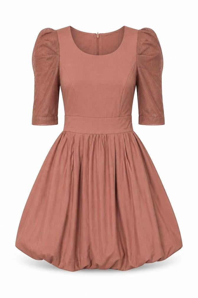Front view of Vero Moda women’s beige polyester fit & flare, size XS, round neck zip