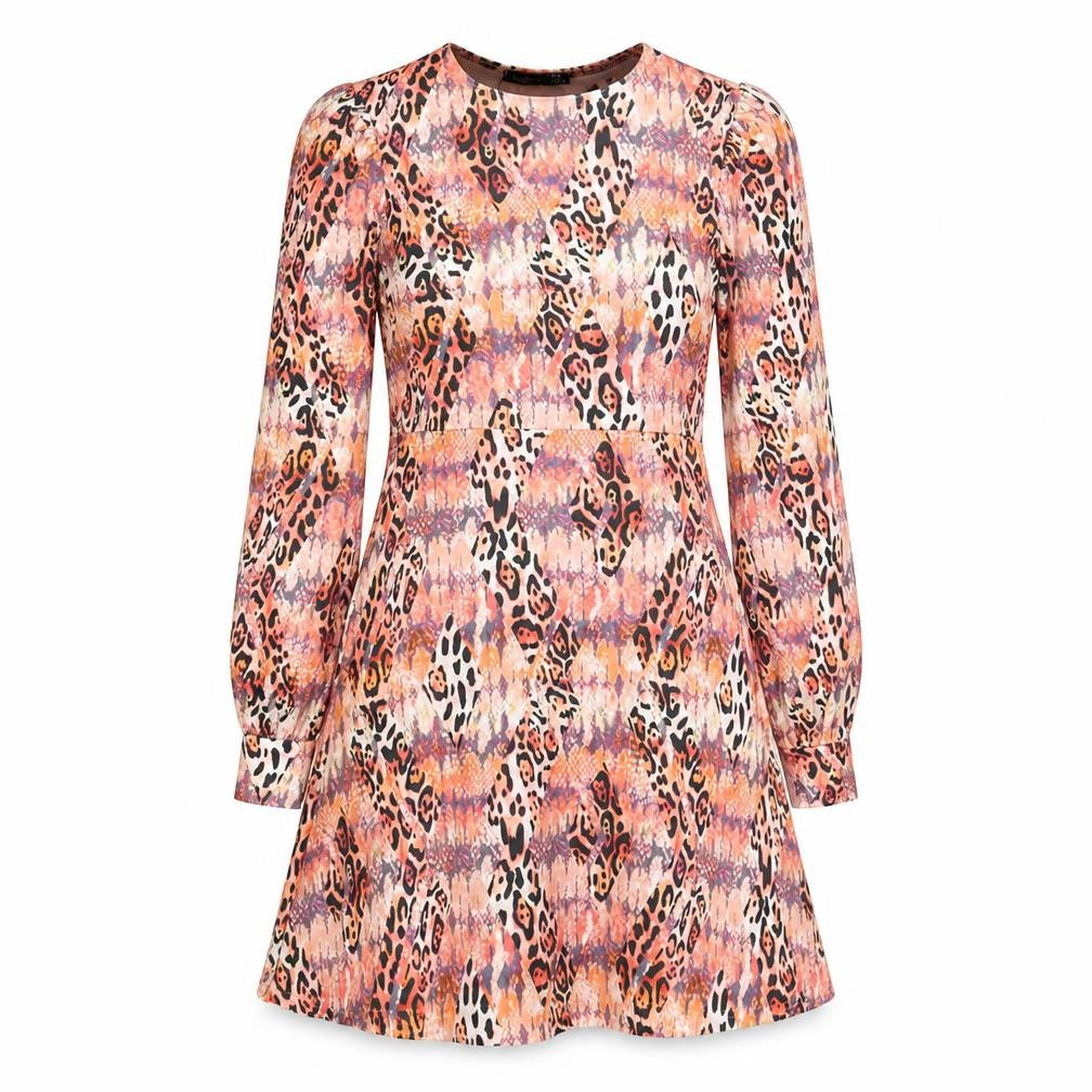 Front view of Boohoo women’s orange geometric polyester a-line, size UK 10, round neck