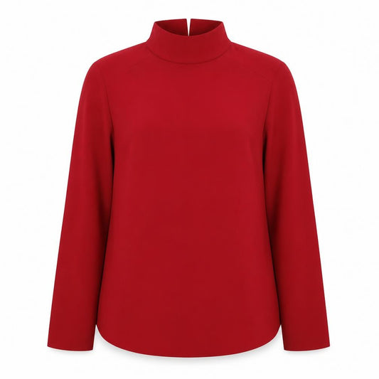 Front view of Atmosphere women’s red polyester basic blouse, size UK 10, mock neck
