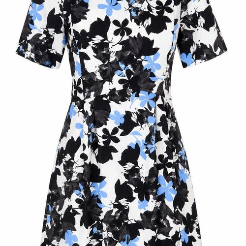 Oasis Womens Black Floral Polyester A-Line Size 6 Boat Neck Zip