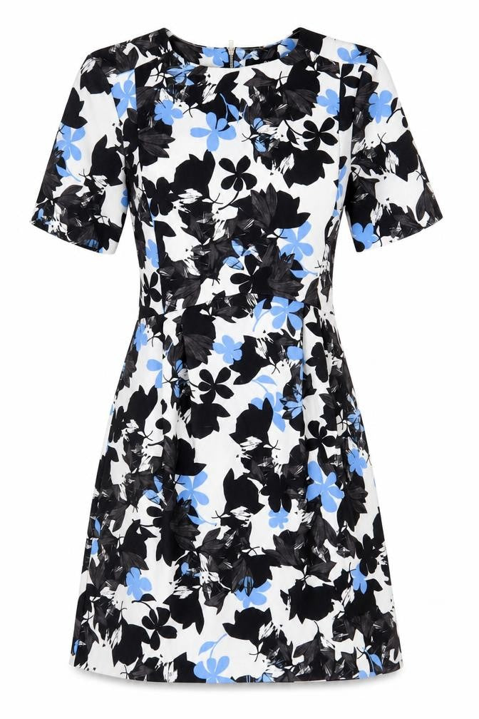 Oasis Womens Black Floral Polyester A-Line Size 6 Boat Neck Zip