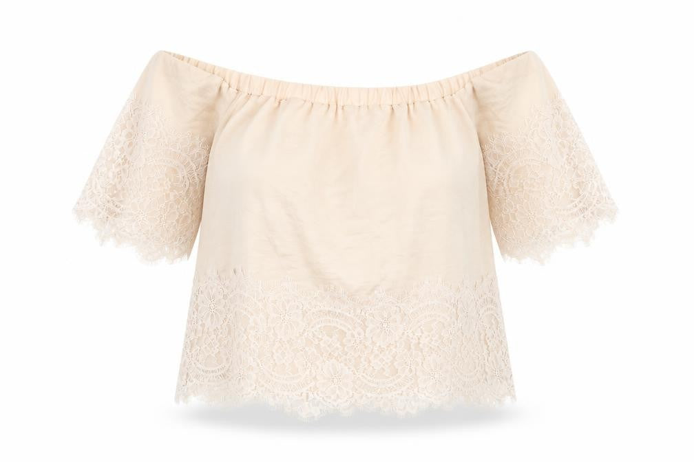 Very Petite Womens Pink Viscose Cropped Blouse Size 12 Boat Neck - Lace Detail
