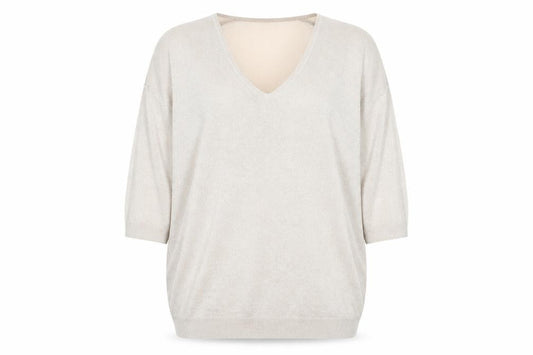 Front view of Next women’s gold v-neck cotton jumper, size UK 10, - batwing