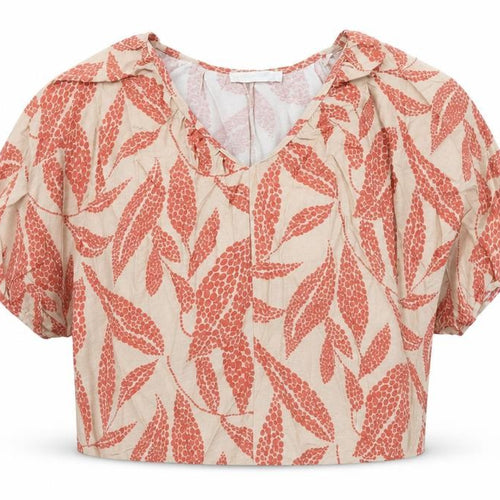Primark Womens Brown Geometric Viscose Cropped Blouse Size 6 V-Neck - Leaf Print