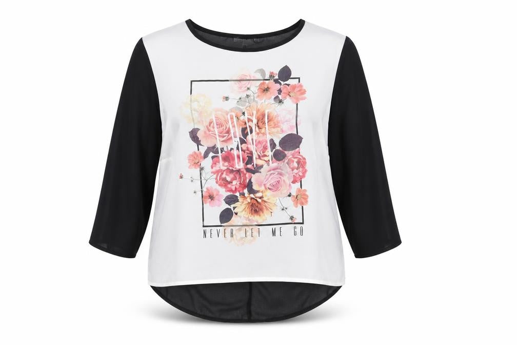 Front view of Preworn women’s black polyester basic blouse, size UK 18, round neck - never let me go