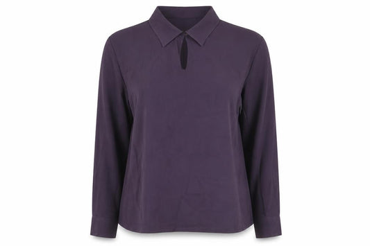 Front view of Next women’s purple polyester basic blouse, size UK 12, collared