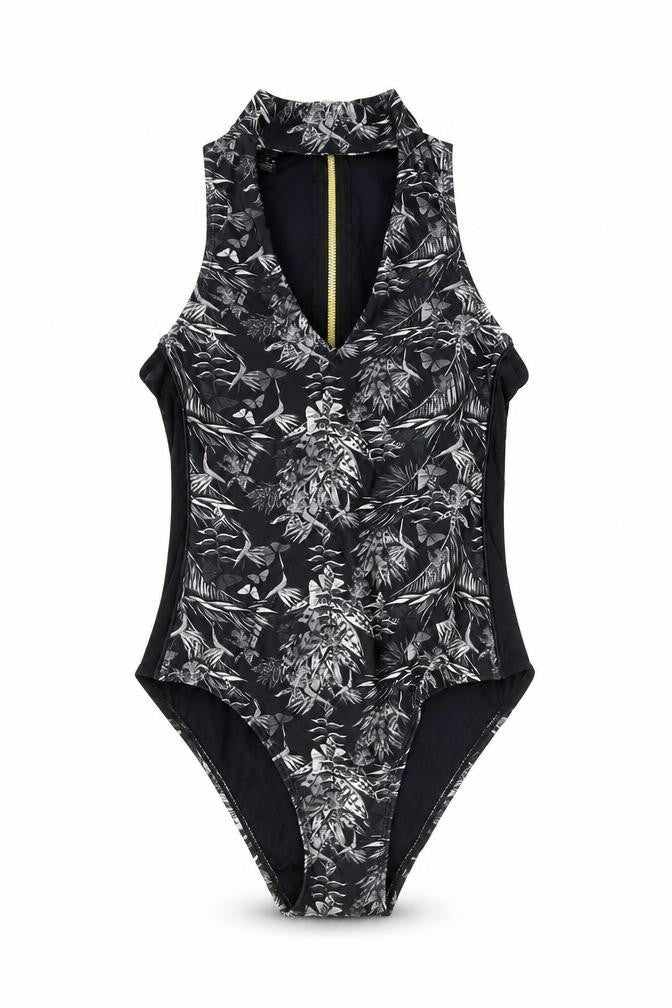 Handsome Womens Black Geometric Polyester One Piece Size S