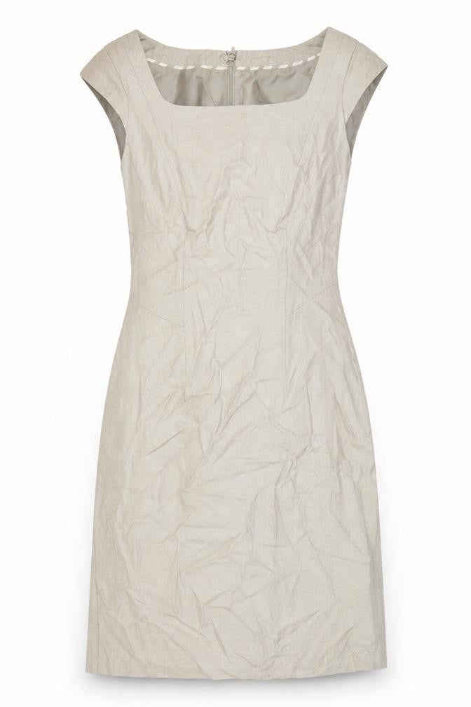 Front view of Marks & Spencer women’s brown polyester a-line, size UK 8, square neck zip