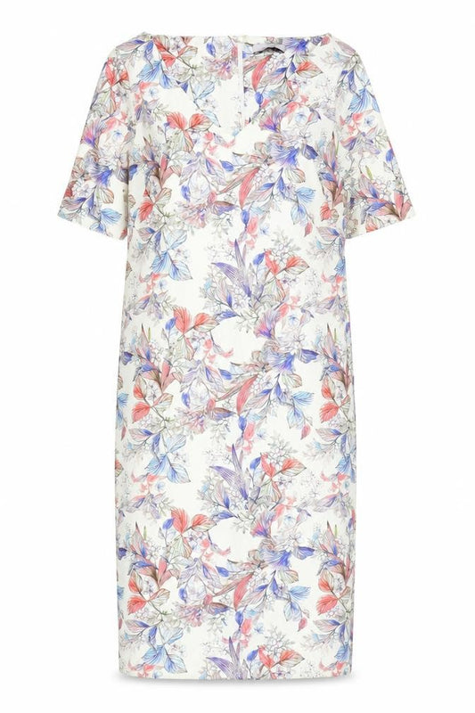 Front view of Marks & Spencer women’s multicoloured geometric polyester shift, size UK 12, off the shoulder pullover