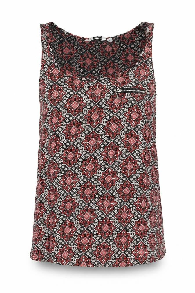 Front view of New Look women’s multicoloured geometric cotton basic tank, size UK 10, round neck