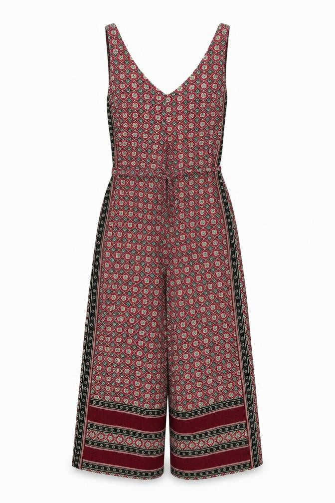 Front view of Next women’s purple geometric viscose jumpsuit one-piece size 3xs pullover