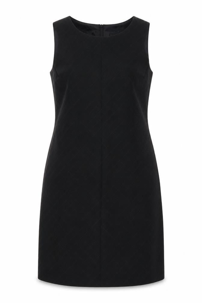 Front view of Linea women’s black geometric wool shift, size UK 14, round neck zip