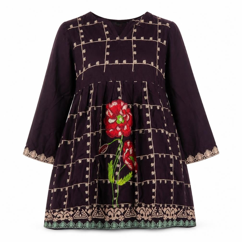 Designer Womens Purple Geometric Cotton Fit & Flare Size L Round Neck Pullover - Flower Detail