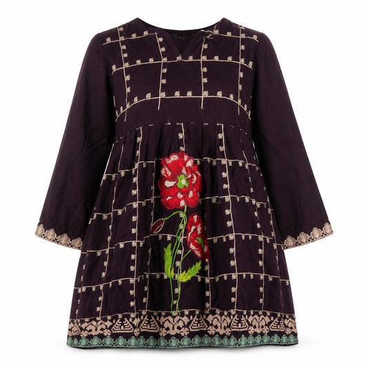 Designer Womens Purple Geometric Cotton Fit & Flare Size L Round Neck Pullover - Flower Detail