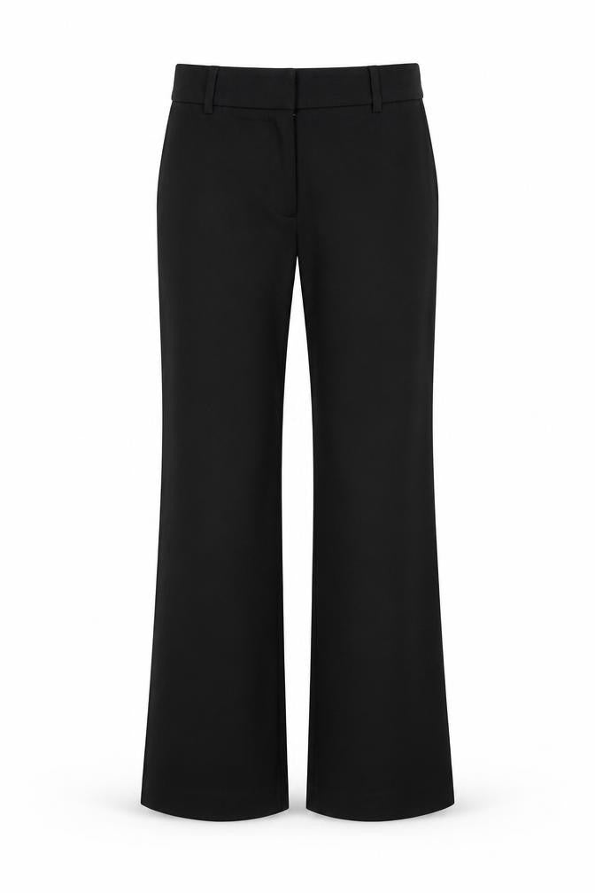 Front view of H&M women’s black polyester trousers, size UK 10, regular zip