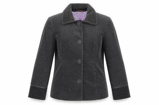 Front view of Per Una women’s grey jacket, size UK 10, button
