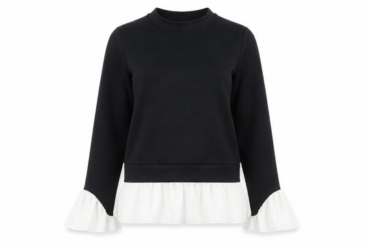 Front view of Izabelle London women’s black polyester pullover sweatshirt, size UK 12, pullover