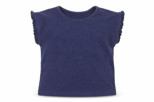 Front view of Marks & Spencer girls’ blue cotton basic t-shirt, size 9-12, months round neck pullover