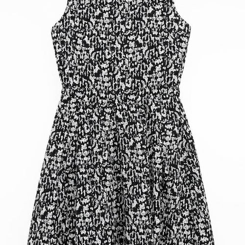 Mela London Womens Black Geometric Polyester A-Line Size 10 Scoop Neck Zip