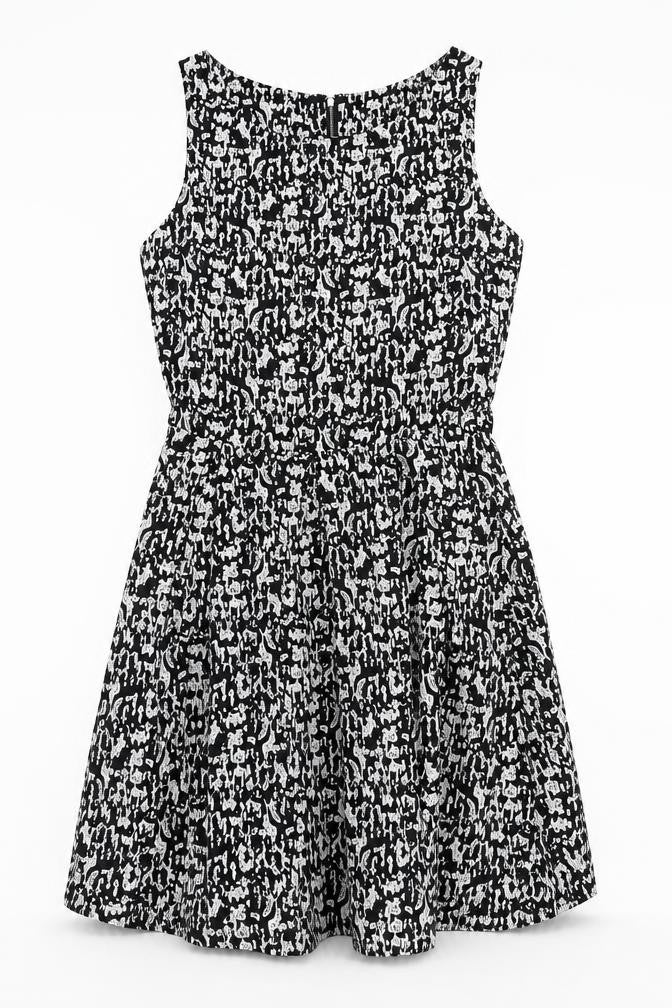 Mela London Womens Black Geometric Polyester A-Line Size 10 Scoop Neck Zip