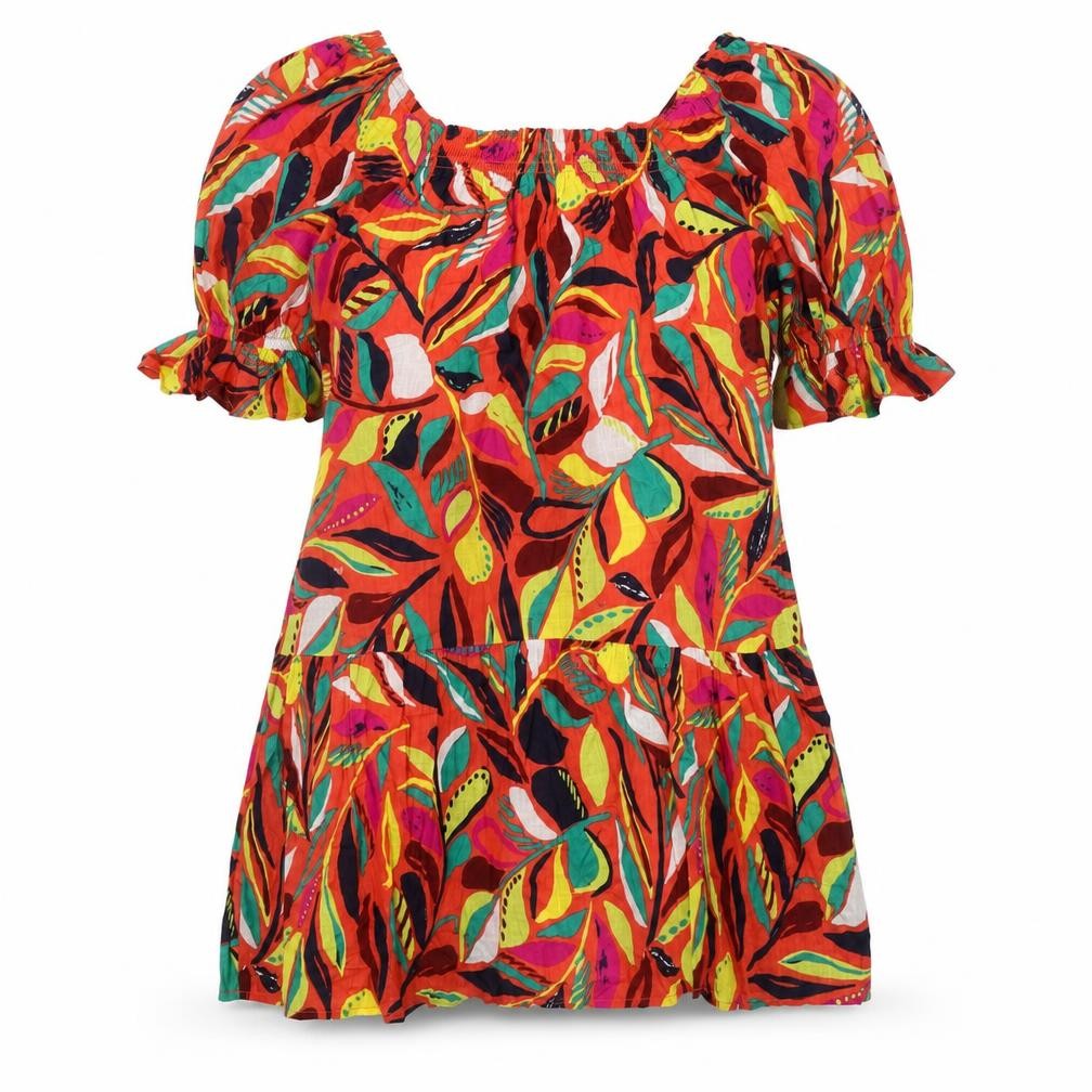 Tu Womens Multicoloured Geometric Cotton Shift Size 10 Square Neck Pullover