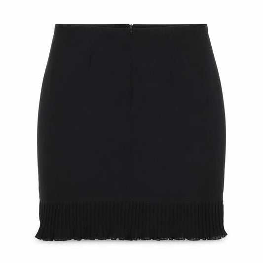 Front view of Preworn women’s black polyester trumpet skirt, size UK 32, in zip