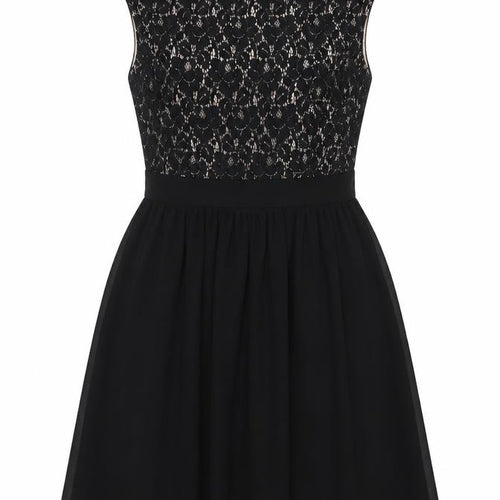 Little Mistress London Womens Black Cotton Fit & Flare Size 10 Off the Shoulder Zip - Lace Bodice