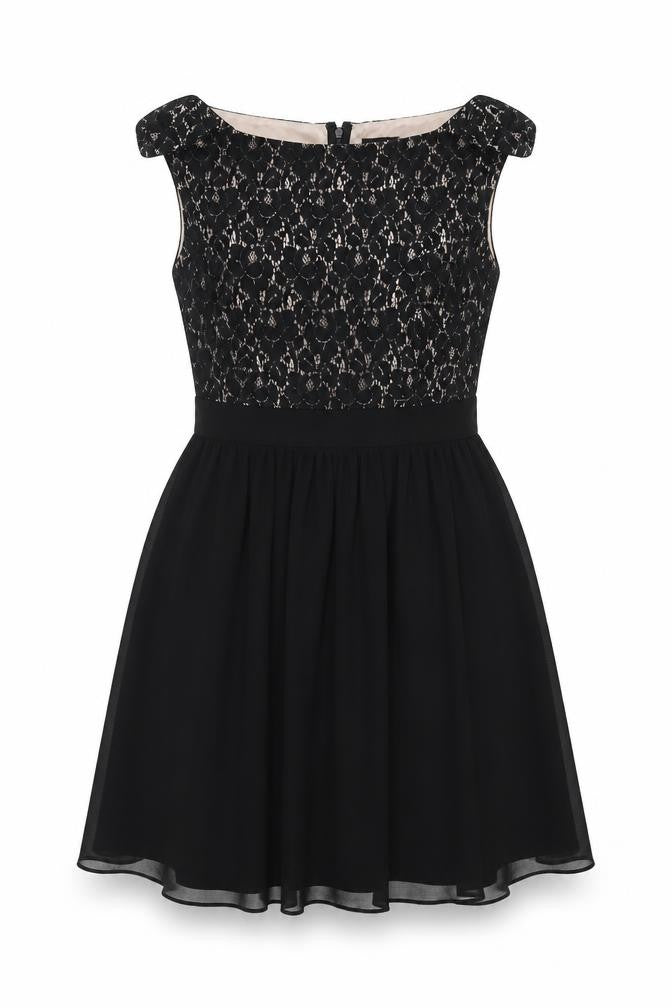 Little Mistress London Womens Black Cotton Fit & Flare Size 10 Off the Shoulder Zip - Lace Bodice